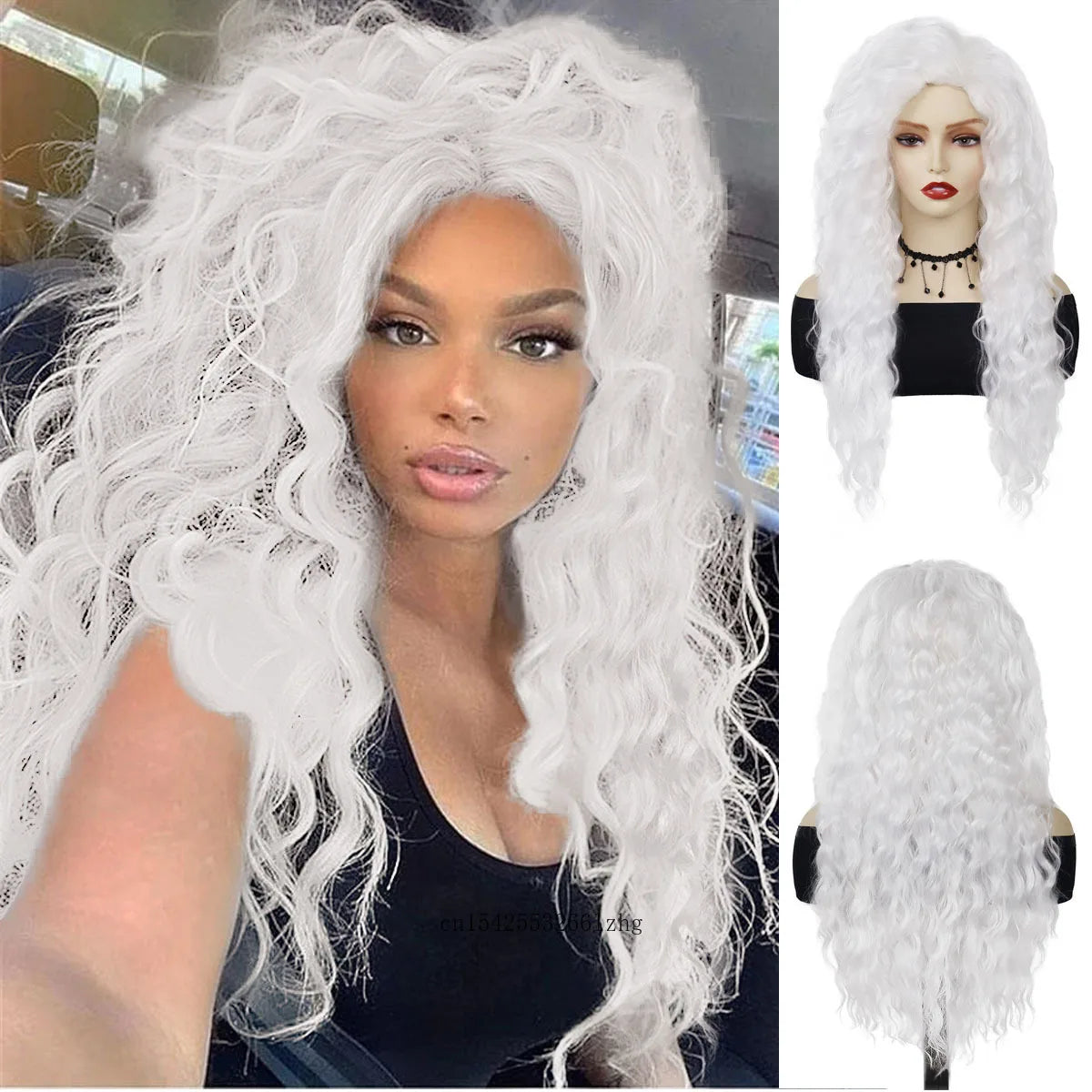GNIMEGIL Synthetic Grey Hair Long Water Wave Wigs for Women Natural Fluffy Curly Wave Wig Cosplay Halloween Party Heat Resistant