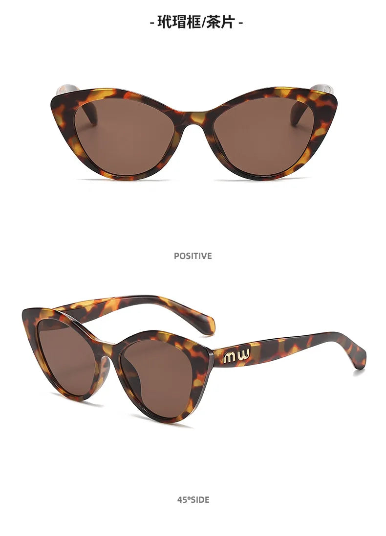 Fashion Cat Eye Women's Sunglasses 2025 Luxury Brand Designer Black Leopard Small Frame Sun Glasses UV400 Girl Letter Eyewear