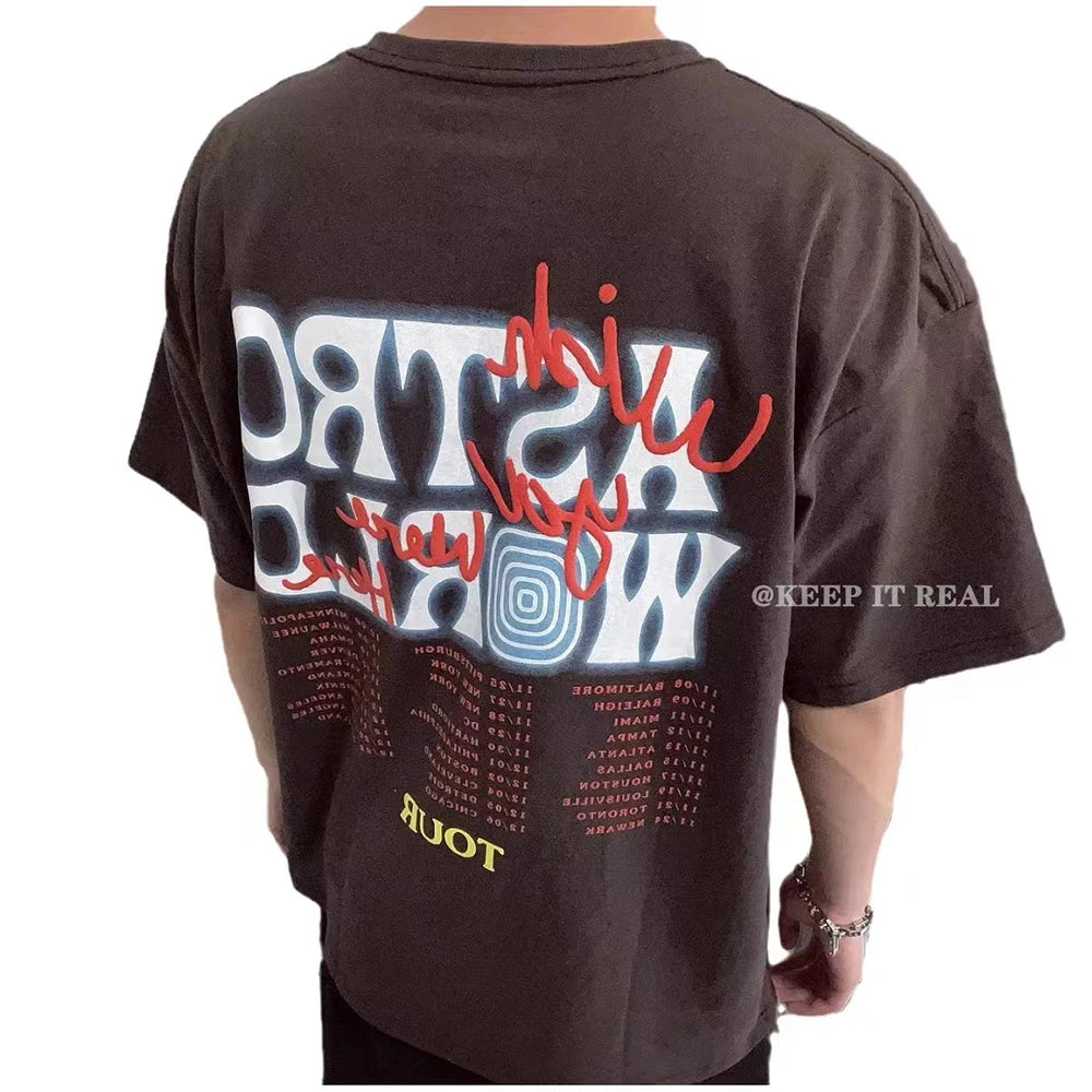 2023 New Summer Cactus Jack Letter Embroidery Short Sleeve Tees Men's Streetwear Crew Neck Cotton Tshirts Y2K Unisex Tank Tops