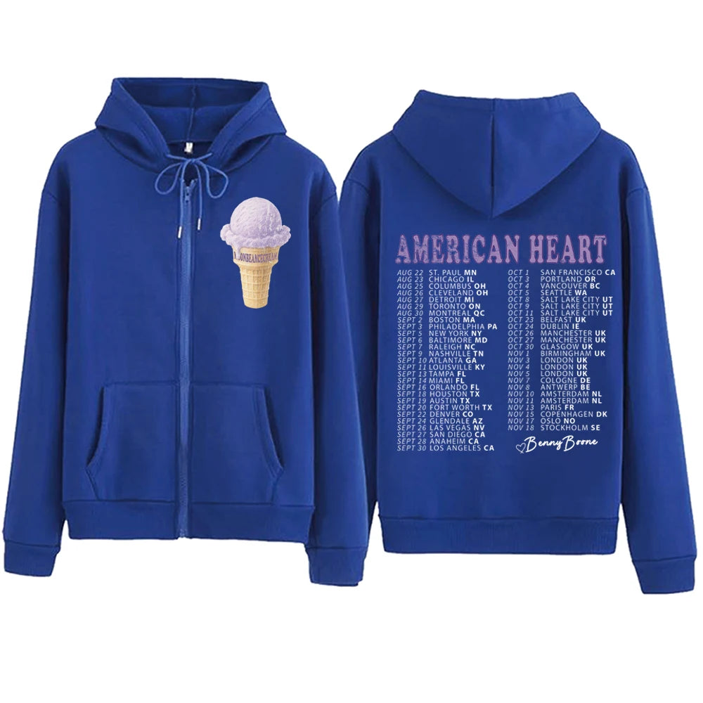 Benson Boone American Heart Tour 2025 Zipper Hoodie Man Woman Harajuku Pullover Tops Long Sleeve Streetwear Sweatshirt