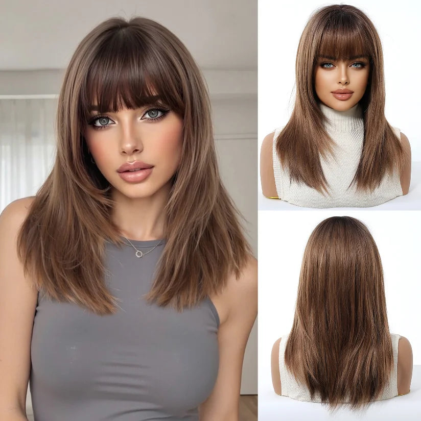EASIHAIR Purple Synthetic Wigs for Women Long Straight Layered Hair Wigs With Side Bangs Ombre Purple Black Wigs Heat Resistant
