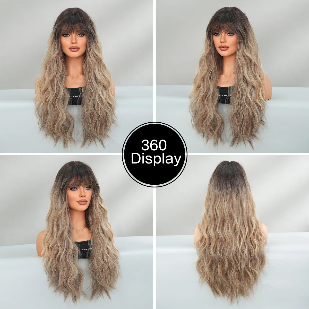 7JHH WIGS Synthetic Loose Wave Brown Wig with Dark Roots High Density Body Wavy Hair Wigs for Women Party Halloween Costume Wigs