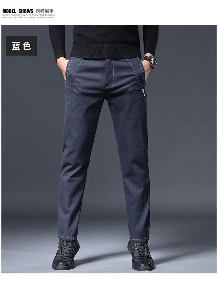 Jeans Men's Autumn and Winter Fit Straight Men's Pants New Style Men's Pants Black Versatile Stretch Men's Casual Pants