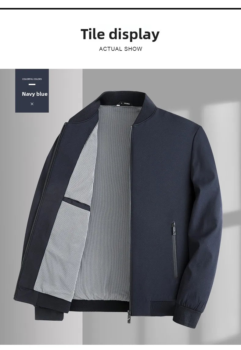 Premium Anti Wrinkle Waterproof Men Blazer Jacket Middle Aged Windbreaker Baseball Collar Business Casual Lightweight Coats