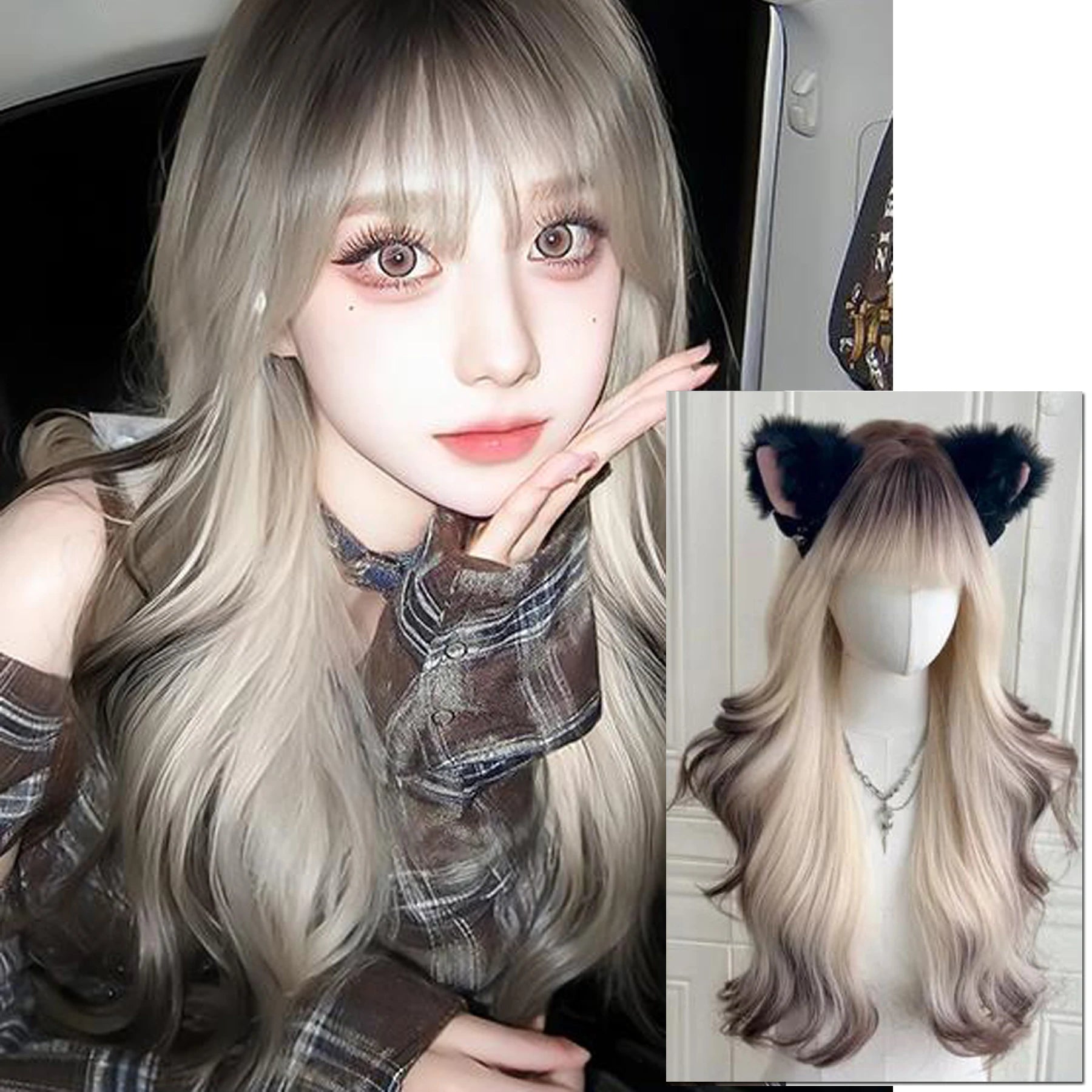 XIYUE Synthetic Lolita Long Anime Curly Wigs Hair Black Pick Blue Cosplay Wig Heat-Resisting Fiber Hair Wigs For Women