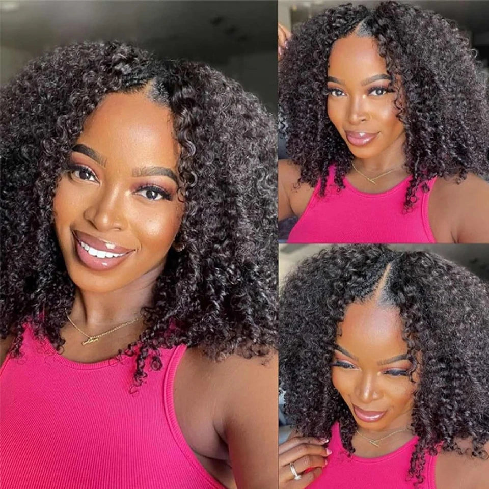Glueless Upgrade U Part Human Hair Wig 180% Density Kinky Curly Wigs for Women No Leave Out No Glue Beginner Friendly Natural