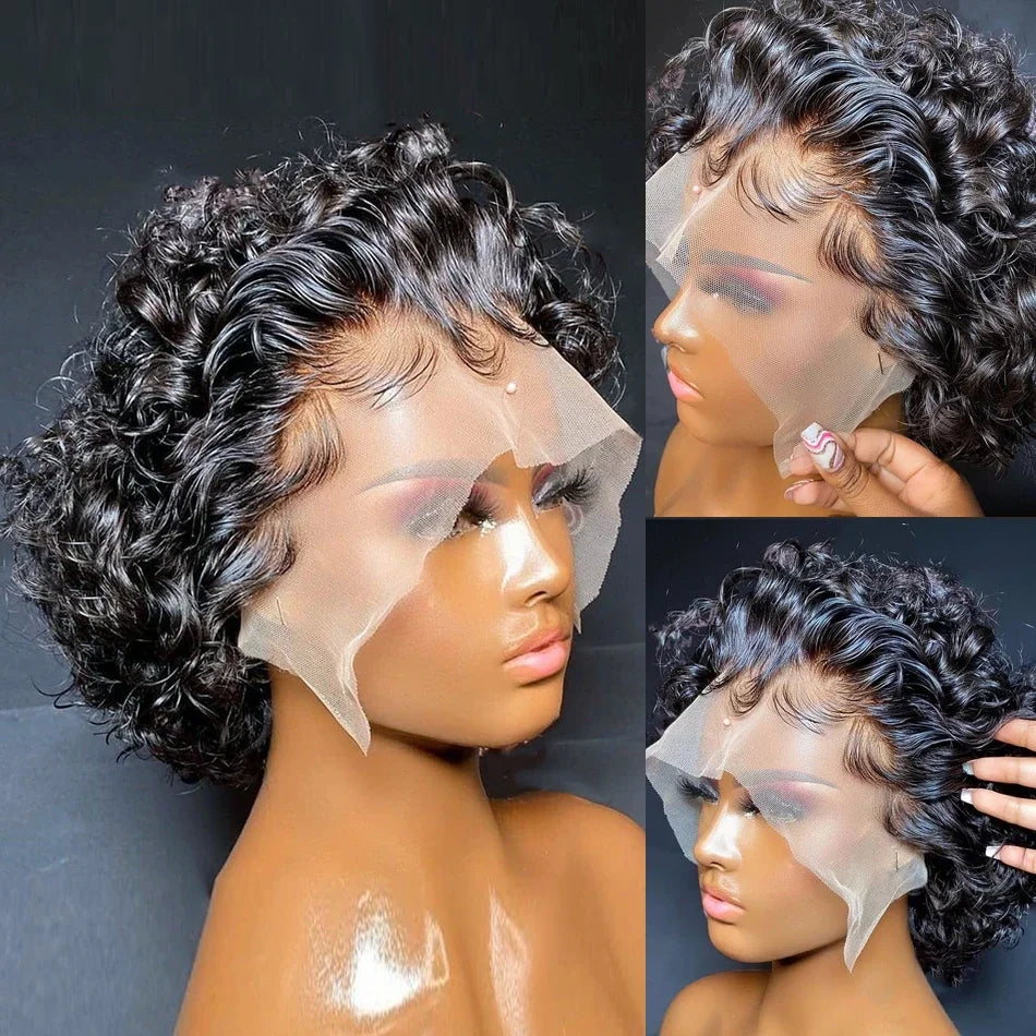 Short Pixie Cut Wigs Brazilian Human Hair Curly Wigs Cheap 13X1 Transparent Lace Wig Preplucked Hairline Wigs For Black Women