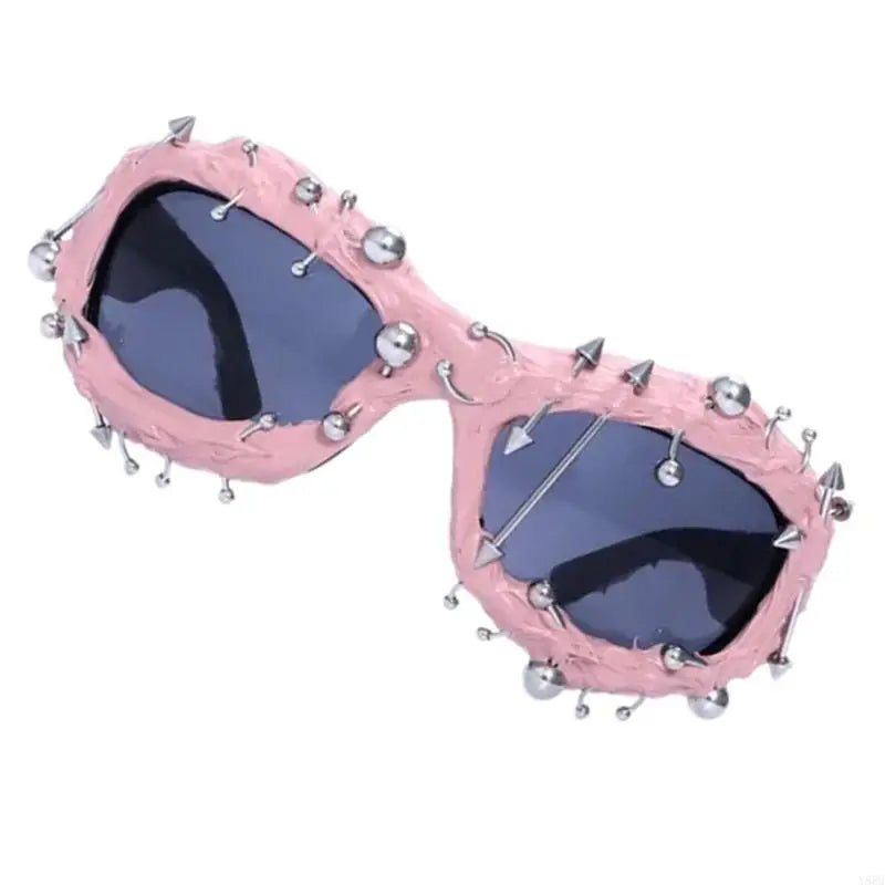 Y88A Cool Hiphop Dancing Sunglasses With Rivet Frame For Various Occasion Everyday Use and Punk Eye Glasses for Night Event