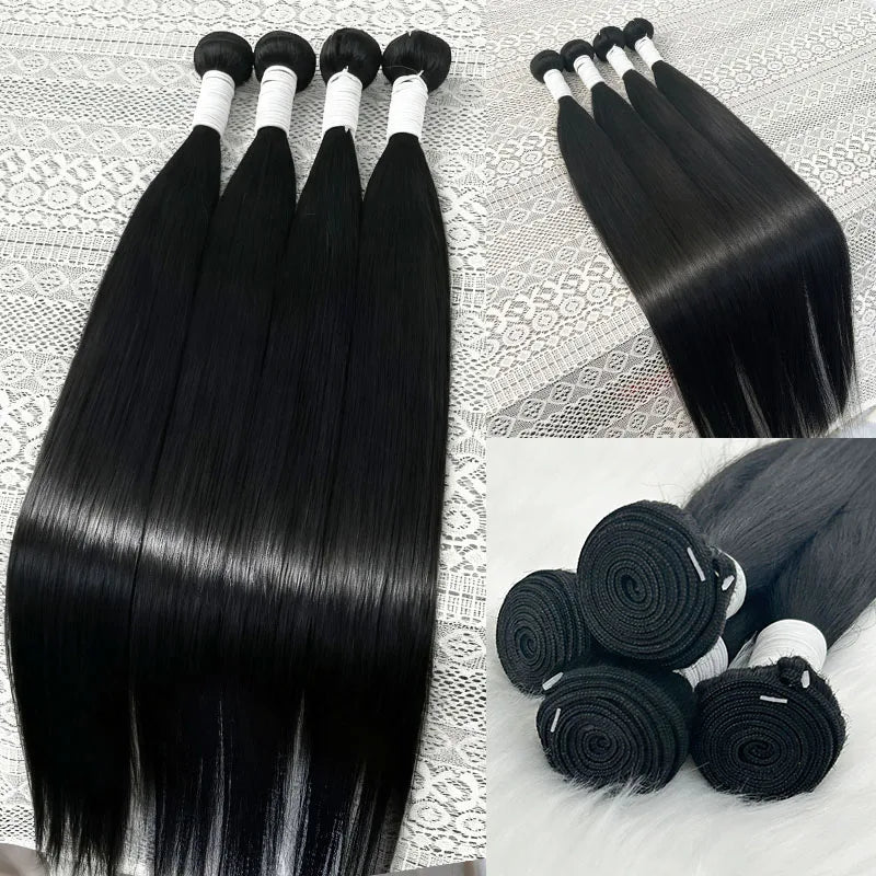 16A Real Bone Straight Human Hair Bundles Deal 30 40Inch Brazilian Raw Hair Extensions 3 4 Pcs Human Hair Bundles  Natural Black