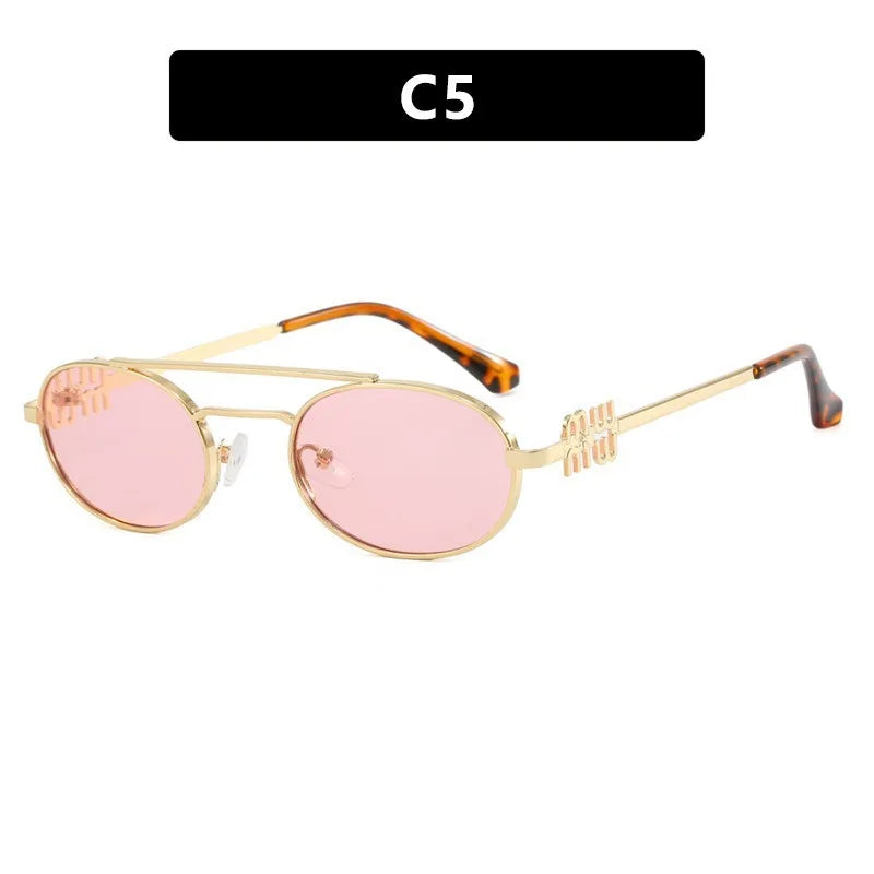 1PC Fashionable Metallic Double Beam Elliptical Sunglasses for Women New Versatile and Personalized Sunglasses for Spicy Girls