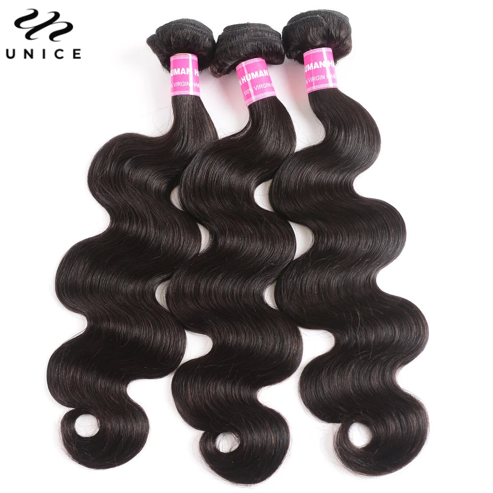 UNICE Hair Body Wave Bundles With 5X5 HD Lace Closure Human Hair Bundles With 4X4 Lace Closure 8-30 Inch Human Hair Weave Bundle