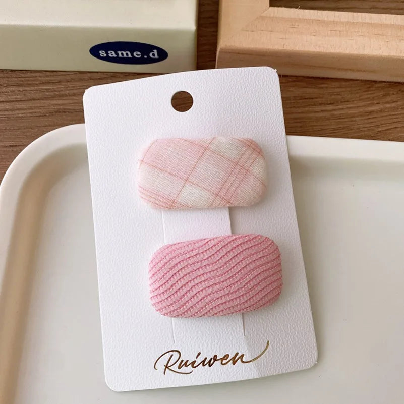 2Pcs/Set Kawaii Girls Sweet Hair Clips Fabric Plaid Cotton Hairpins for Baby Hair Square Shape Women Bangs Barrettes Headwear