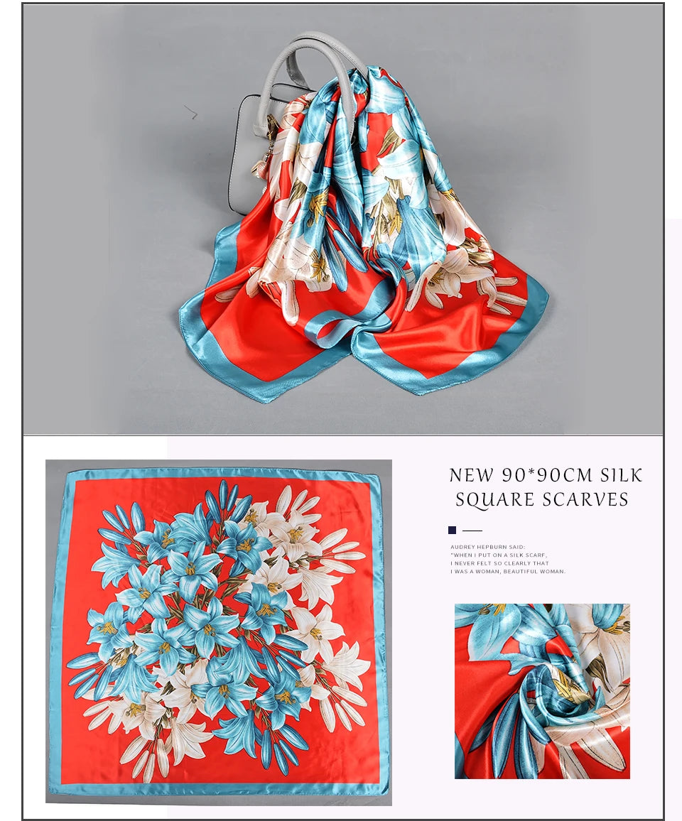 BYSIFA| Blue Pink Silk Women Scarf Spring Fashion Chinese Style Elegant Square Scarves Shawls Fouldard Fall Winter Scarves Wraps