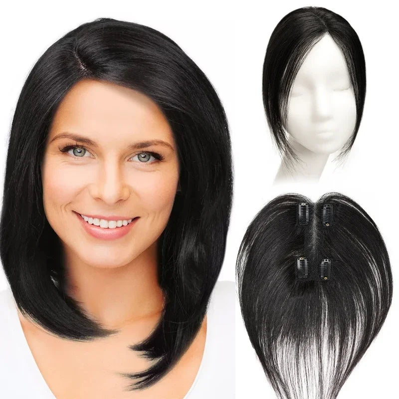 25cm 100% Human Hair 4clips Women's Natural Forehead Whitening Hair Enhancement Head Curtain 3D Eight Character Air Bangs