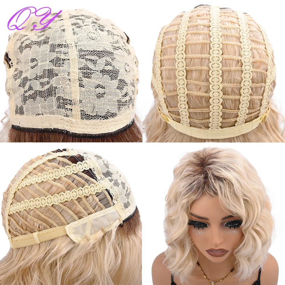 Synthetic Short Water Wave Curly Women's Wig  High Quality Daily Use Hair Wigs For Woman