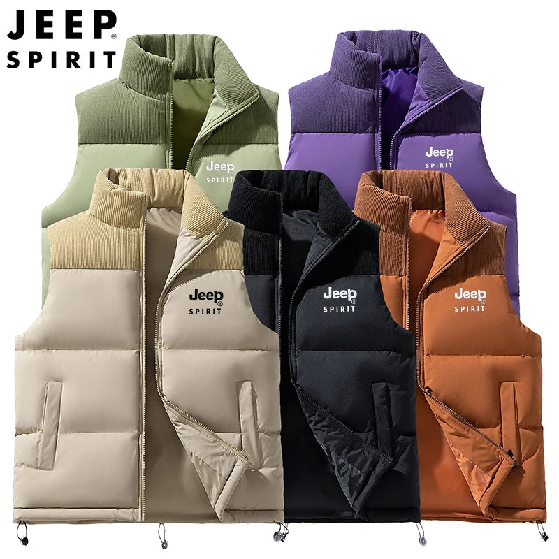 Jeep Spirit Men's Vest Autumn and Winter Stand Collar Sleeveless Warm Windproof Vest Fashion Sports Casual Vest Jack