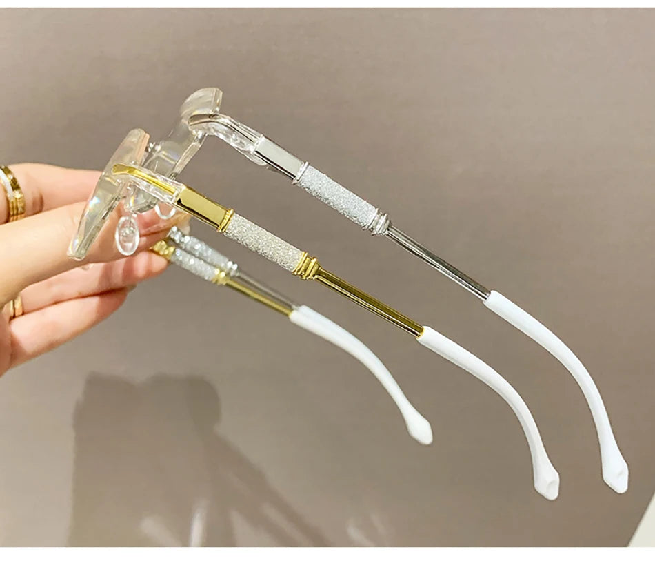 High Definition Lens Reading Glasses Women's Trendy Rimless Anti Blue Light Farsighted Eyewear Prescription Diopter Eyeglasses