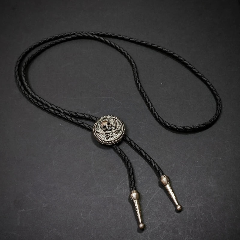 Unisex Metal Pendant Bolo Tie Western Leather Cord Adjustable Necktie Necklace