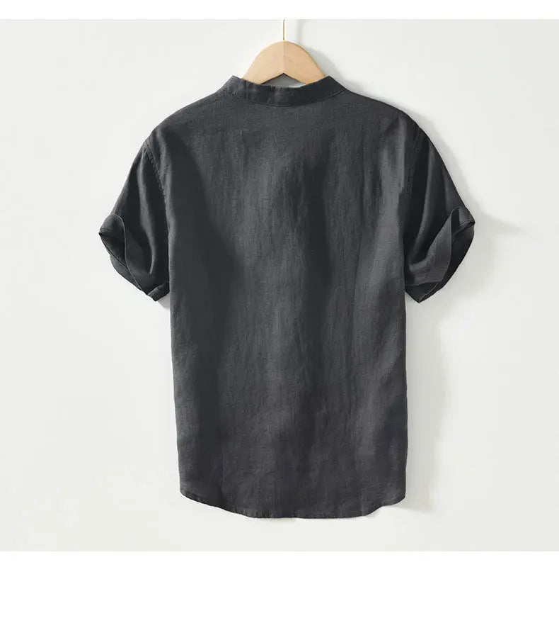 Summer New Casual Short Sleeve Shirts for Men Slim 100% Linen Streetwear Solid Color Men Clothing BL994