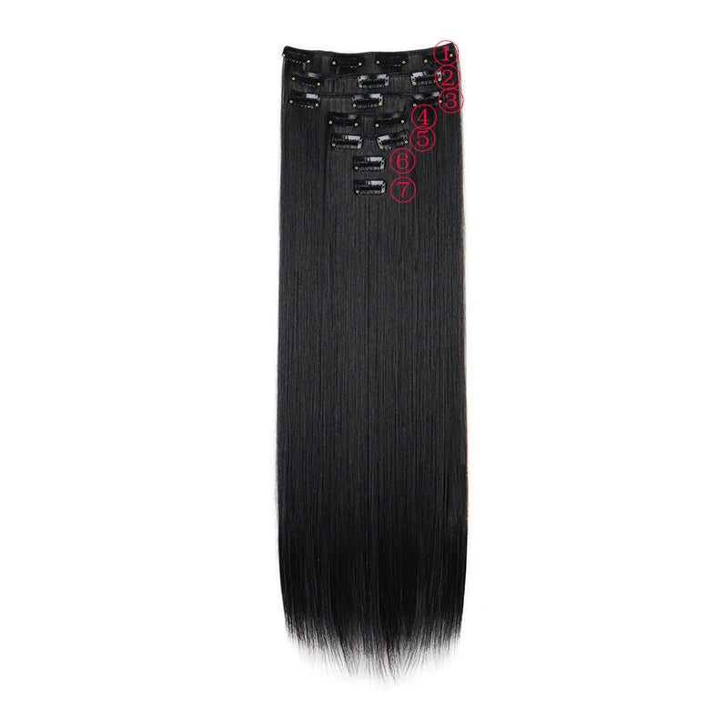 16 clips Synthetic Long Straight Hair Extensions Clips in Hair Black Brown 6Pcs/set Hairpiece for Women