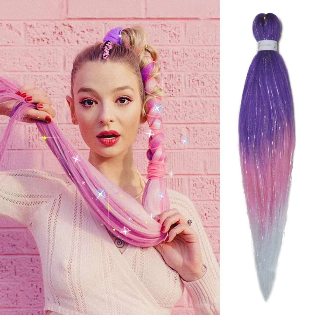 Dard Red White 3 Tones Ombre Straight Braids Blend Hair Tinsel Festival Rave Hair Extensions for Girls Crazy Hair Day Braids