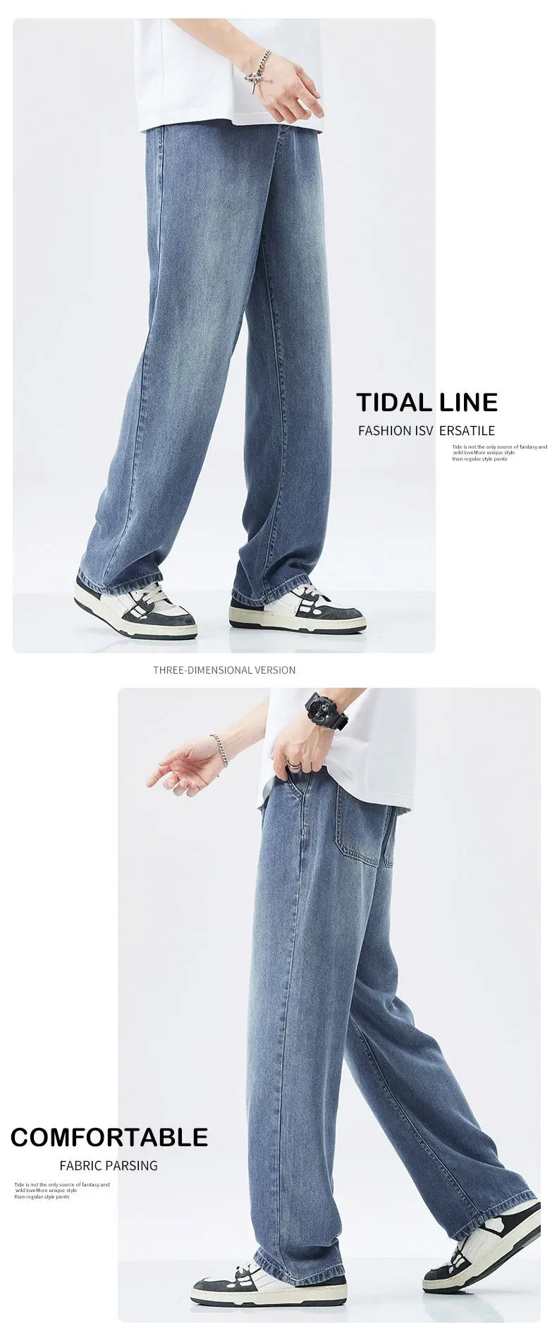 Lyocell Summer New Straight Jeans Men's Fashion Vintage Y2k Pants Streetwear Male Loose Casual Male Wide Denim Trousers baggy