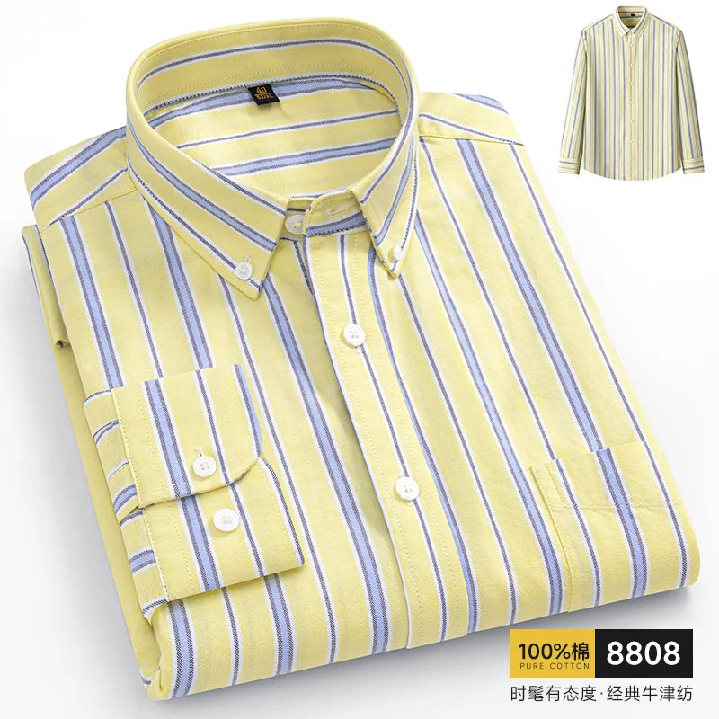 100% Pure Cotton Men Shirts Long Sleeve Dress Shirts Male Slim Social Business Blouse Solid Color Oxford Shirt 8XL 10XL 11XL