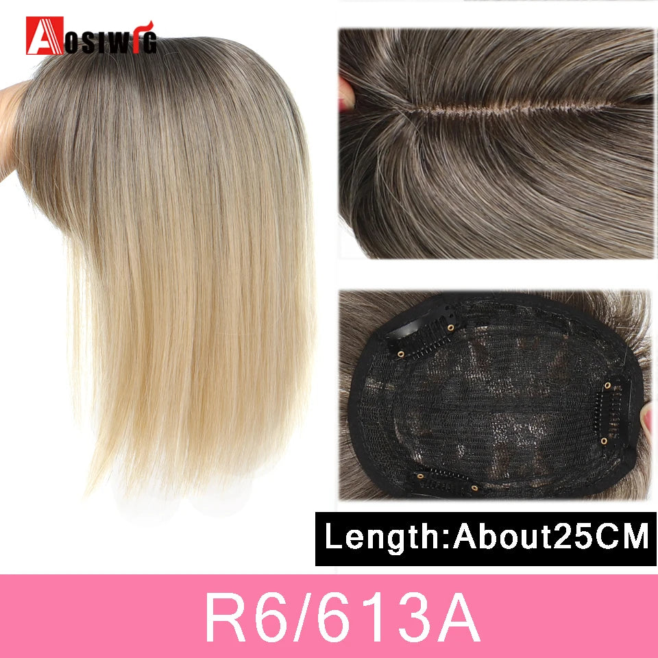 AOSIWIG Synthetic Long Straight Topper Closures Hairpiece Clip In Hair Extensions Cover White Hair Women Natural Fake Hairpiece