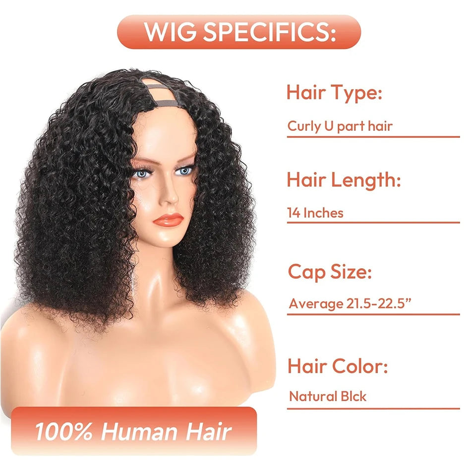 Glueless Upgrade U Part Human Hair Wig 180% Density Kinky Curly Wigs for Women No Leave Out No Glue Beginner Friendly Natural