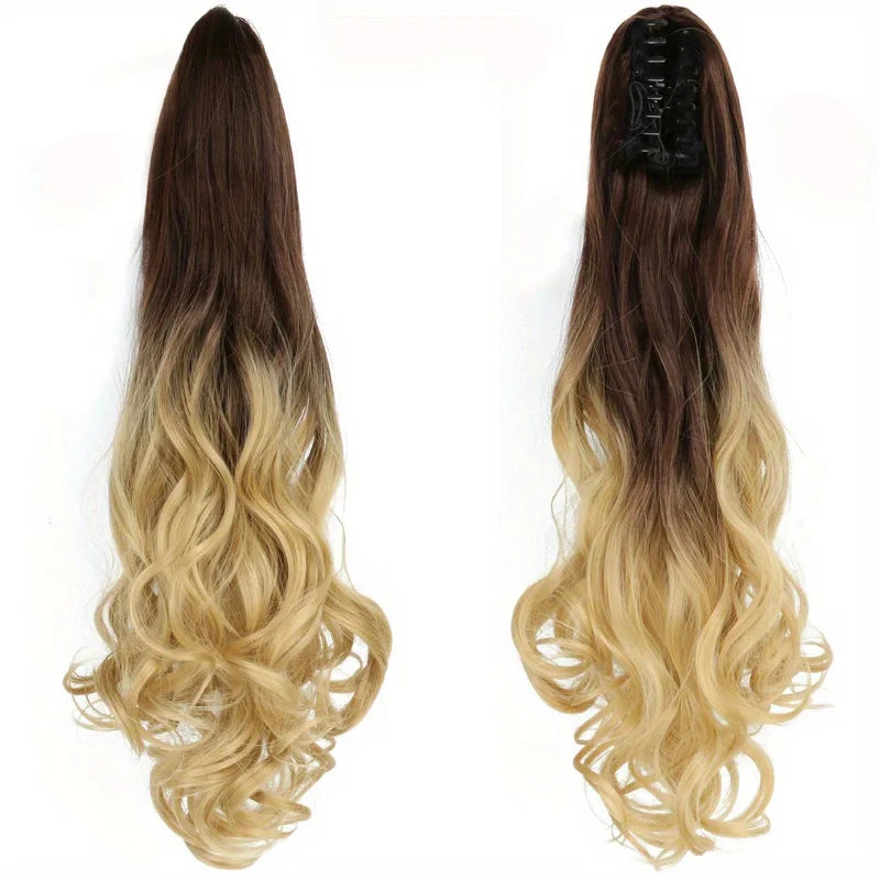 Curly Ponytail Extension Claw Clip in 24" Ponytail Hair Extension Synthetic Wavy Ponytail Extension Fluffy Natural Hairpieces