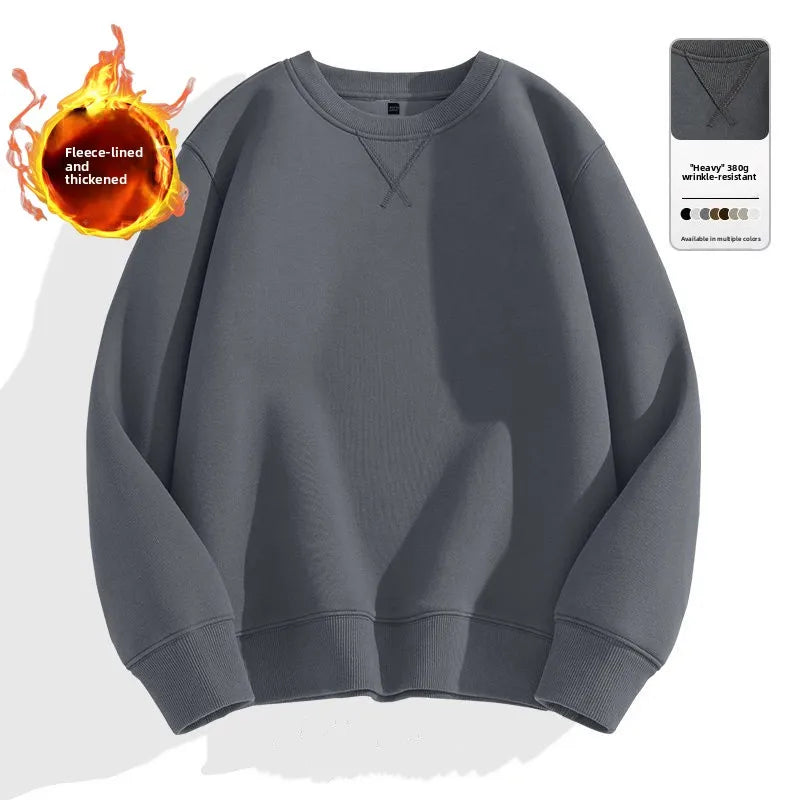 Loose Fit  Color Hoodl Sweatirt Long Sve round Ne Men's Autumn Winter Heavyweight Comfortable Antibacterial Ba...