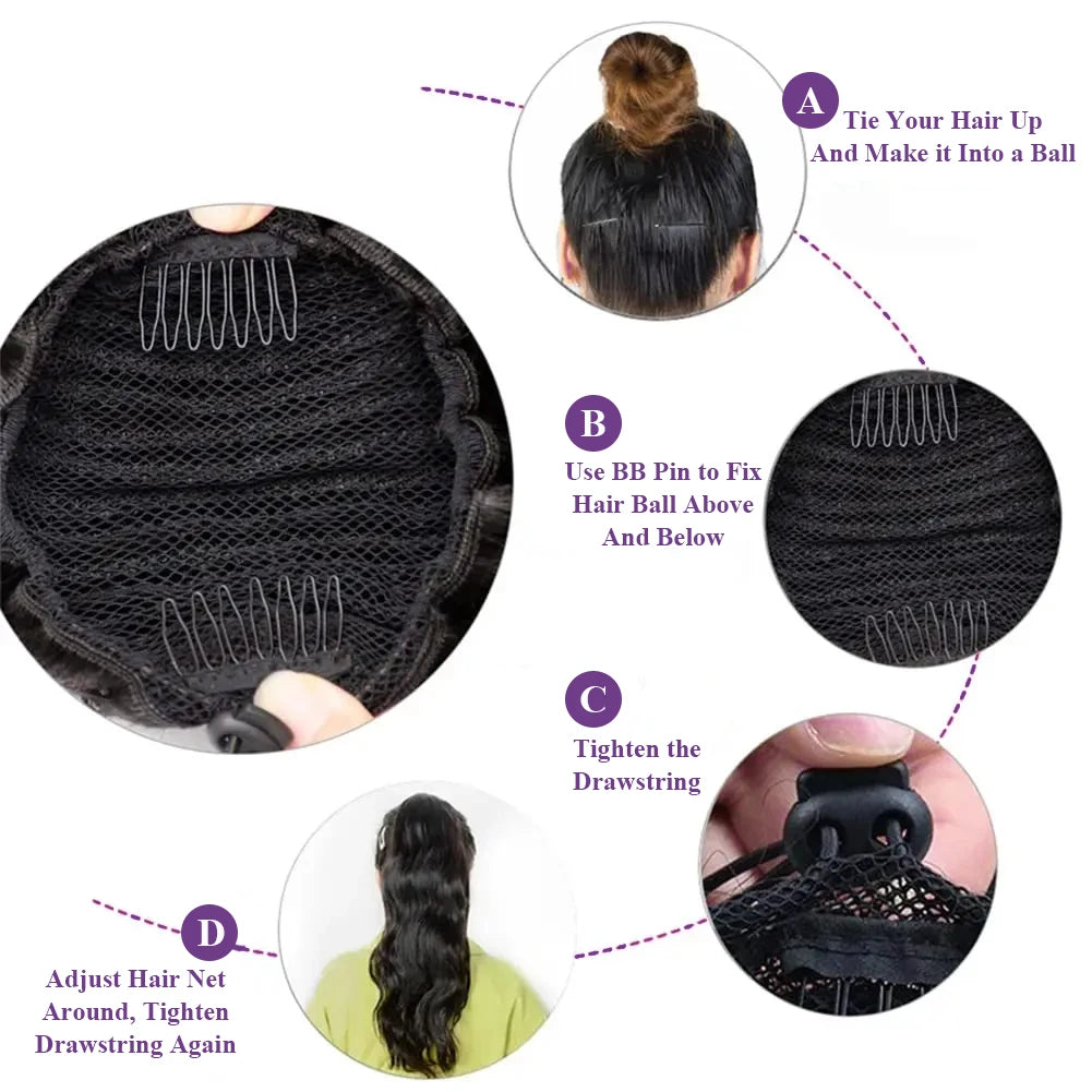 Body Wave Drawstring Ponytail Natural Black Brazilian 100% Real Human Hair Ponytail Clip In Hair Ponytail Extensions For Women