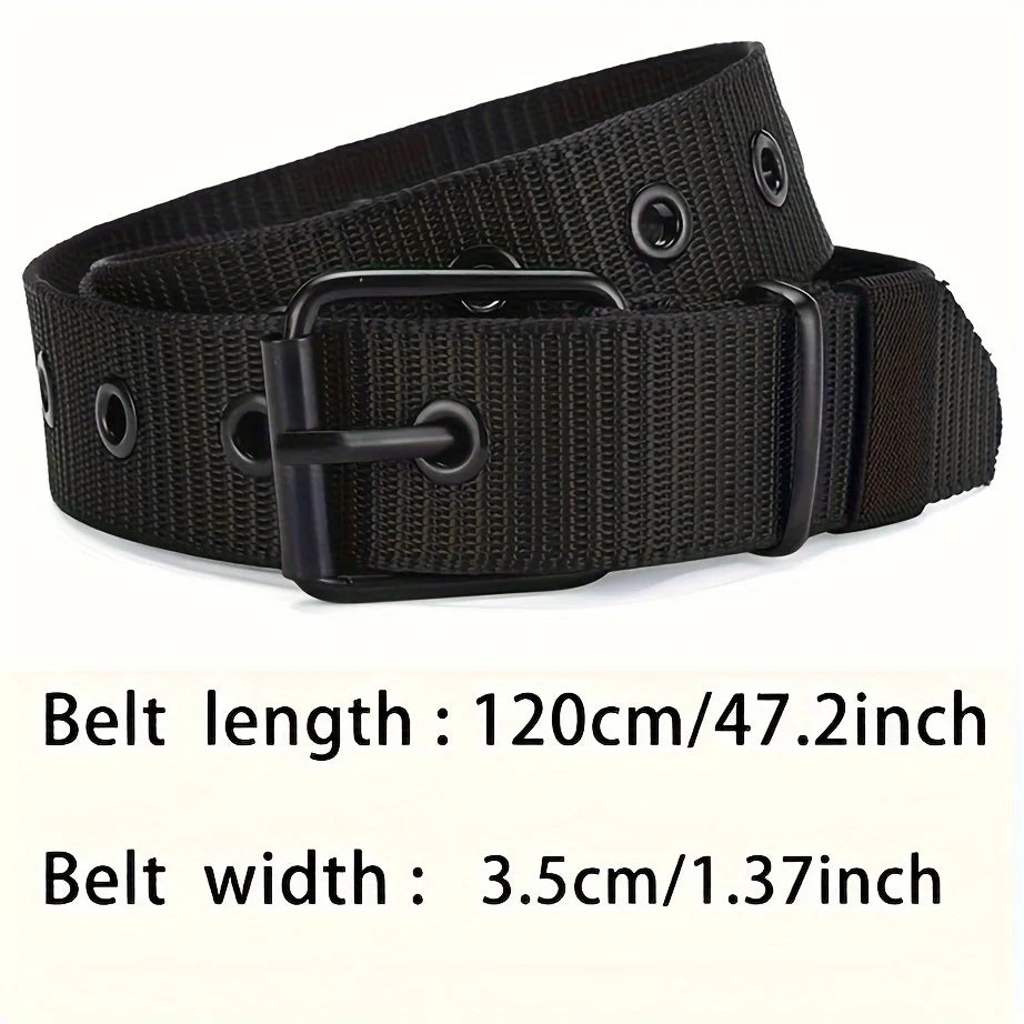 1pc Men's Belt Porous Canvas Metal Pin Buckle Belt Outdoor Sports Belt Women's Fashion Eyelet Belt With Jeans Belt For Men Women