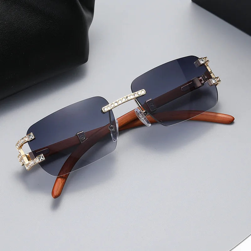 y2k Vintage Fashion Luxury Brand Designer Rimless Diamond Sunglasses Women Crystal Rhinestone Square Sun Glasses For Men UV400