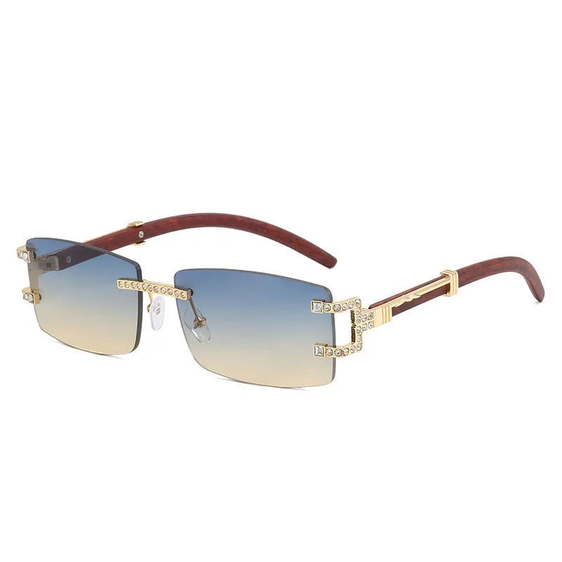 y2k Vintage Fashion Luxury Brand Designer Rimless Diamond Sunglasses Women Crystal Rhinestone Square Sun Glasses For Men UV400