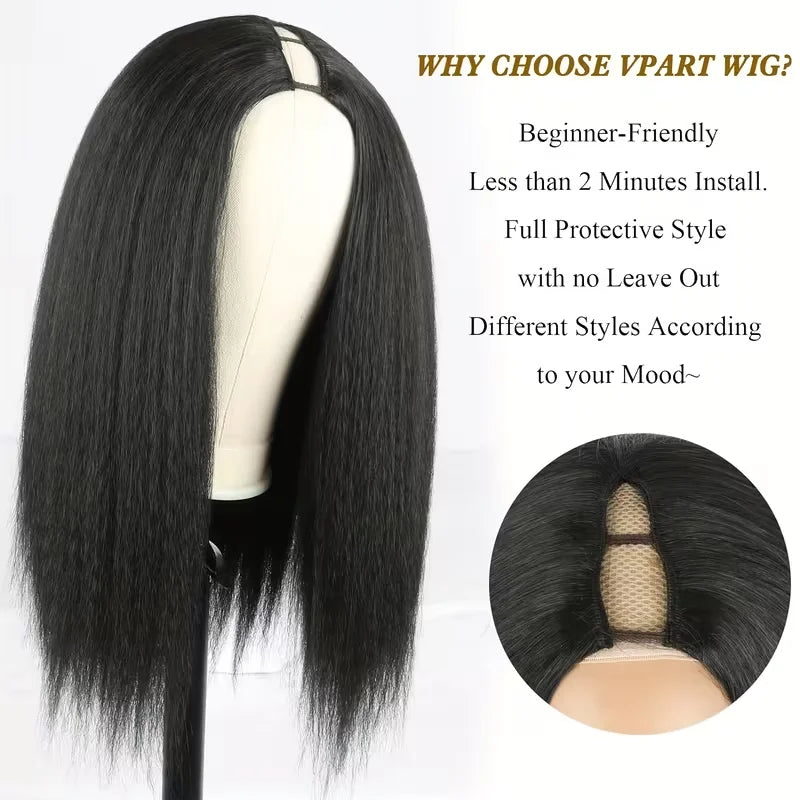 FRIZIRA kinky Straight V Part Brazilian Virgin Human Hair Wigs Glueless Upgrade U Part Wig Glueless V Shape Wig Natural Black