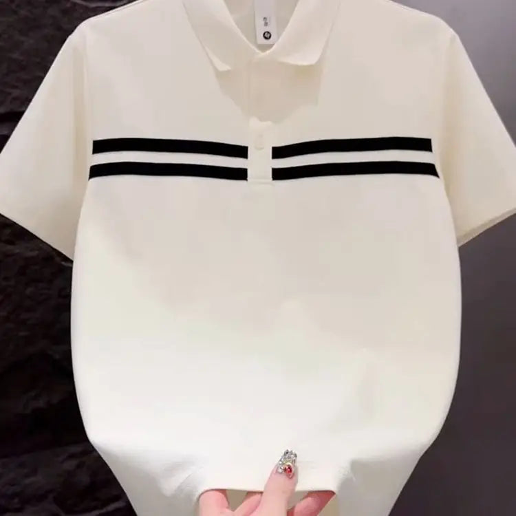 Men's Spliced   striped Polo Shirt Short-sleeved Summer Fashion T-shirt