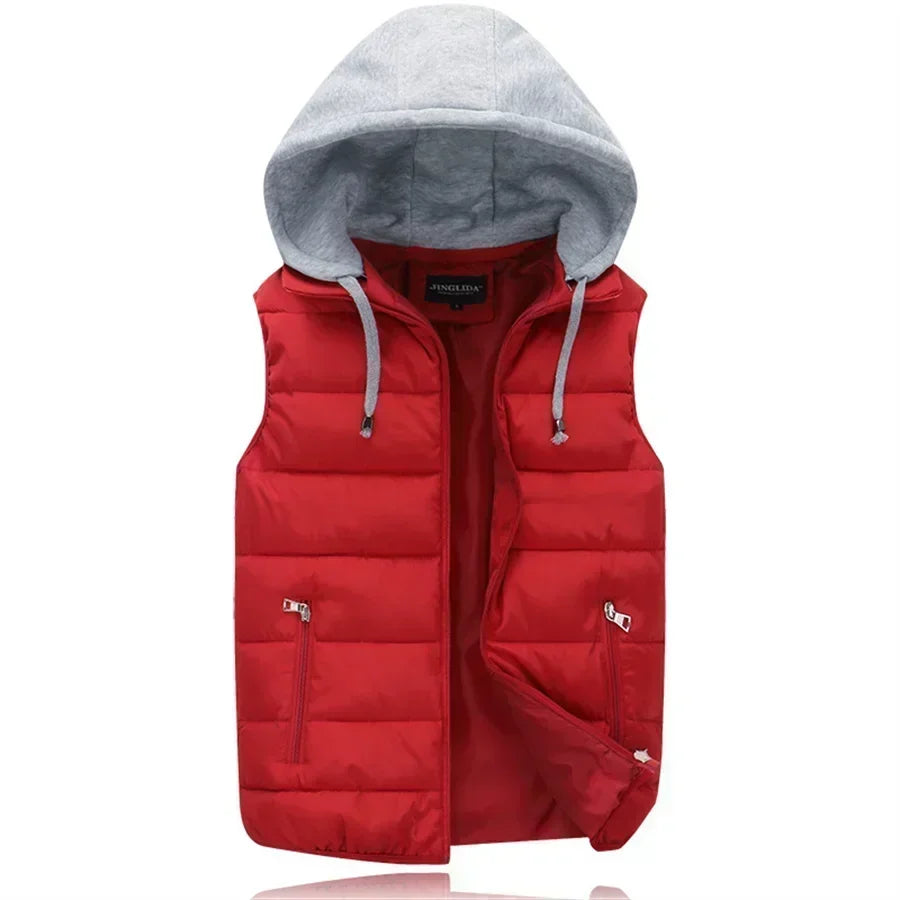 Men's Padded Vest Autumn Winter Hooded Jackets Outerwear Thick Warm Sleeveless Parka Coat Casual Men Clothing Male Slim Tops