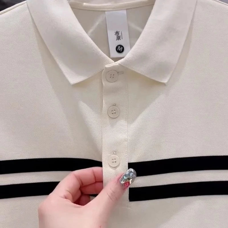 Men's Spliced   striped Polo Shirt Short-sleeved Summer Fashion T-shirt