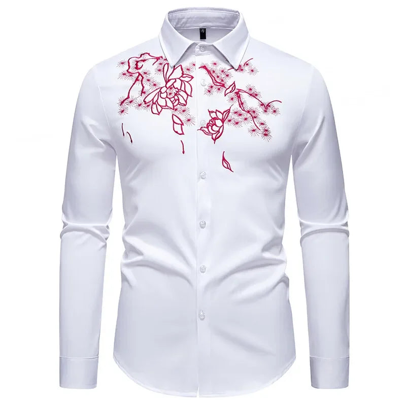 High Quality Men's Casual Long Sleeved Shirt Daily Floral Shirt Party Streetwear Embroidery Tops
