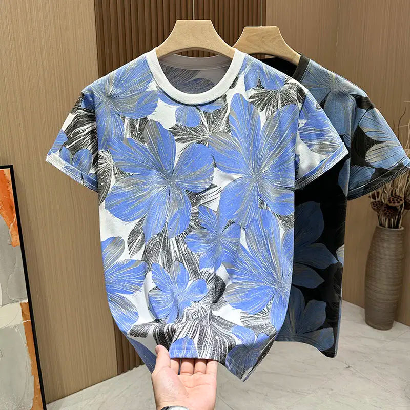 Loose Short-sleeved Thin Versatile Top Short-sleeved T-shirt for Men Summer Thin Full-body Printed Casual Breathable Trendy