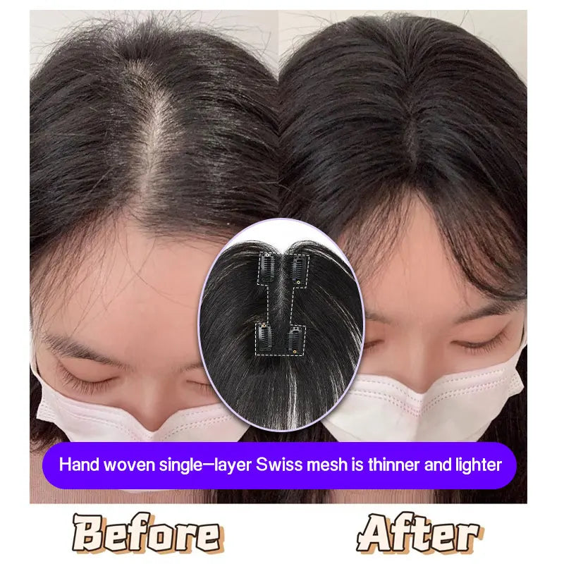 25cm 100% Human Hair 4clips Women's Natural Forehead Whitening Hair Enhancement Head Curtain 3D Eight Character Air Bangs