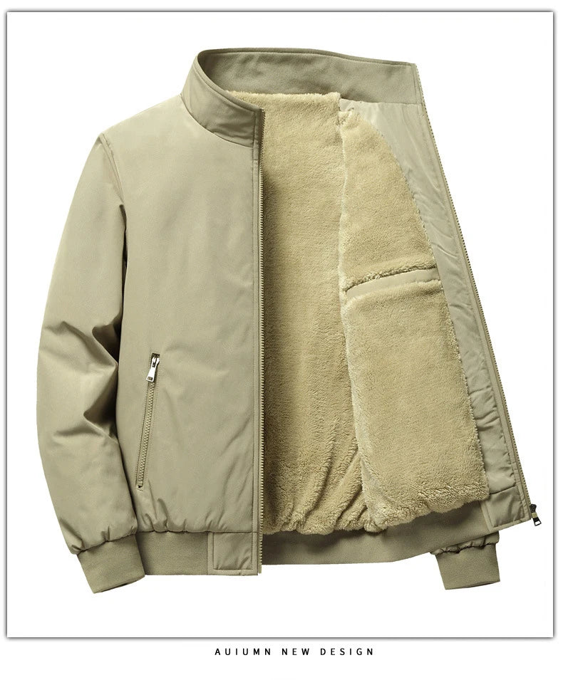 BROWON Winter Clothes Men Jacket Business Casual Solid Thick Fleece Jacket for Men Stand Collar Oversized 8xl Outerwear Coats