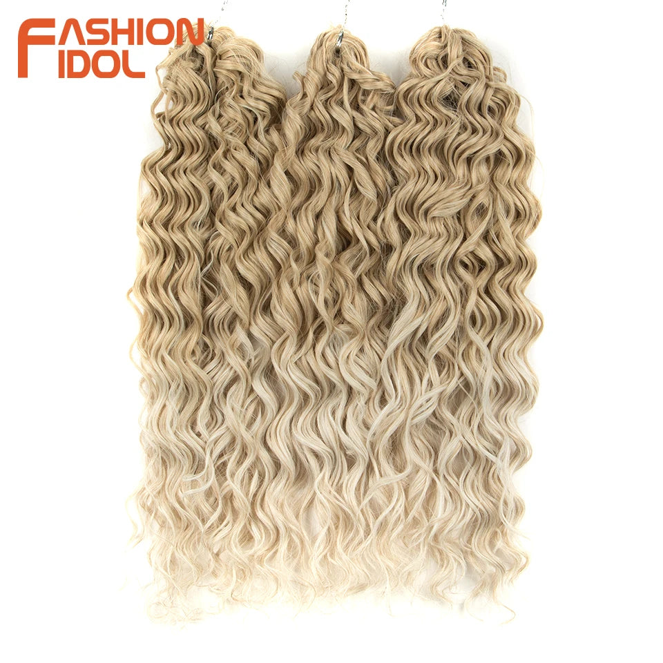 FASHION IDOL Curl Hair Deep Wave Twist Hair Extensions For Women 20 Inch Ombre Blonde Crochet Fake Hair Synthetic Crochet Braids