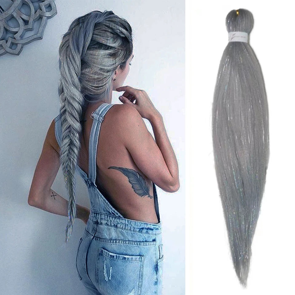 Dard Red White 3 Tones Ombre Straight Braids Blend Hair Tinsel Festival Rave Hair Extensions for Girls Crazy Hair Day Braids
