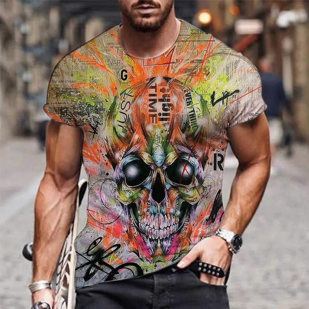 Halloween Day of the Dead Skull Men's Skull Graphic Prints T Shirt Retro Short Sleeve T shirt 3D Print Vintage Designer Holiday