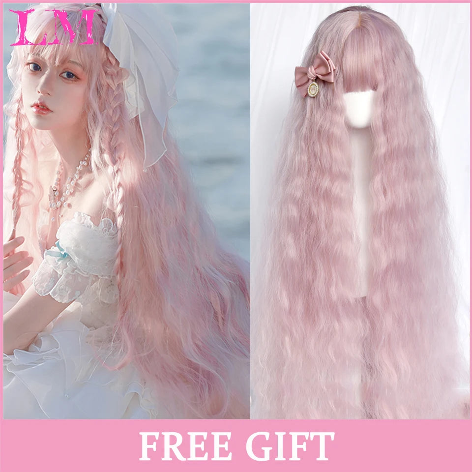 LM Golden Wig Synthetic Ombre Long Straight/Body Wave Middle Part Heat Resistant Natural Hair Wigs For Women Cosplay