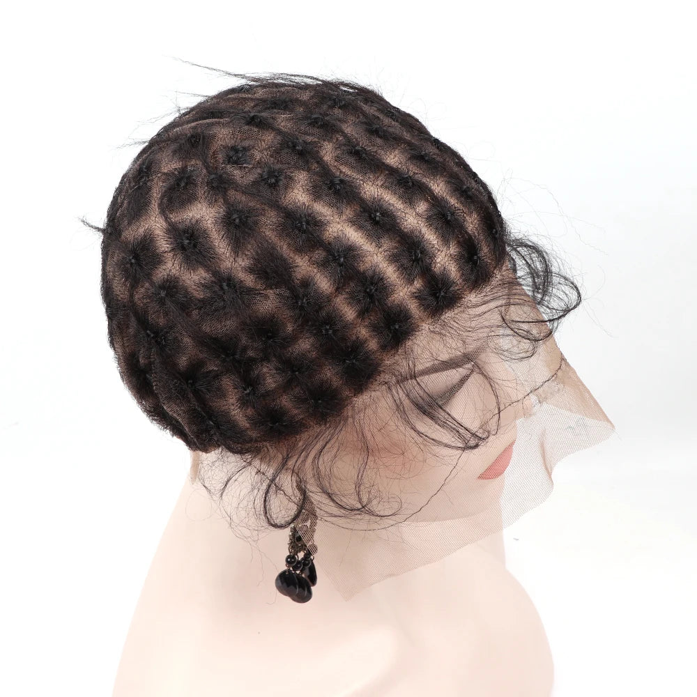 Ventilating Full Lace Wig Cap For Crochet Braiding Hair Black Braided Wig Cap For Making Afro Glueless Wig Lace Wig Cornrow Cap