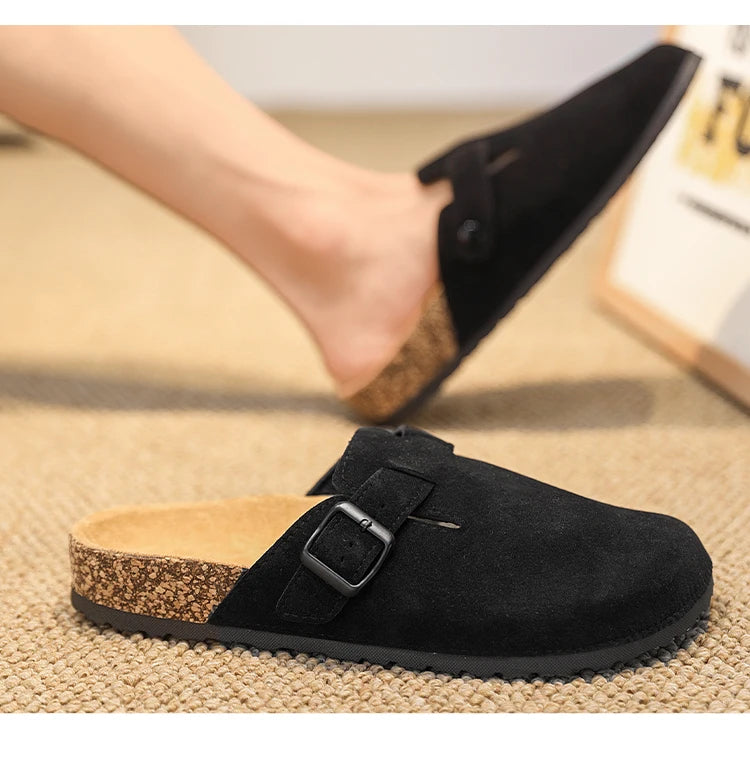 Plus Size 47 Men Half Shoes Casual Loafers Cork Clogs Slippers Fashion Suede Slip-on Flat Sandals soft-Soled Casual Sandals