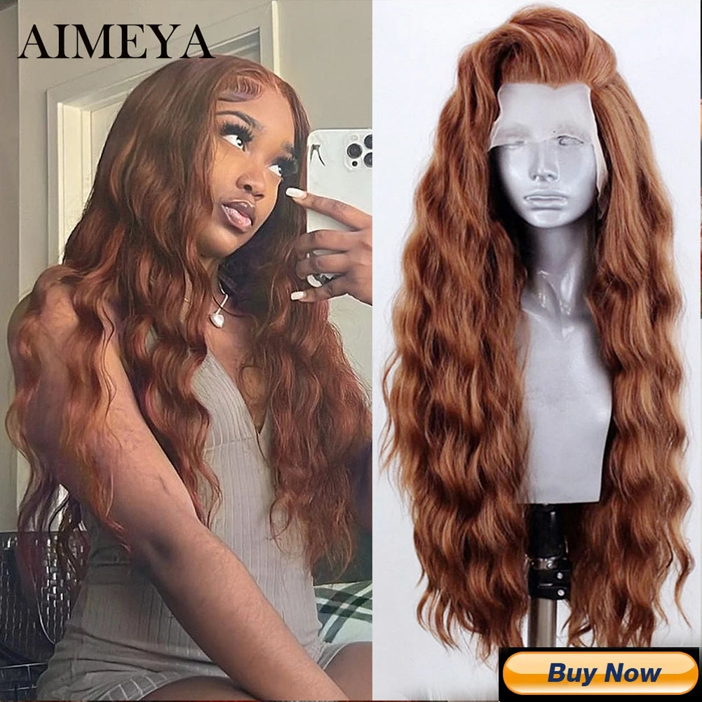 AIMEYA Water Wave Synthetic Lace Wig Natural Looking Lace Front Wigs for Women Free Part Cosplay Party Wig Heat Resistant Wigs